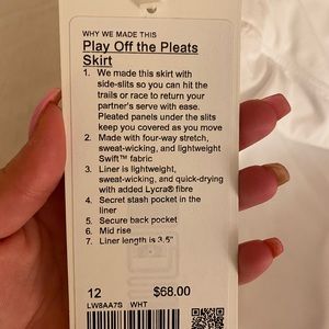 Lululemon Play of The Pleats Skort NWT